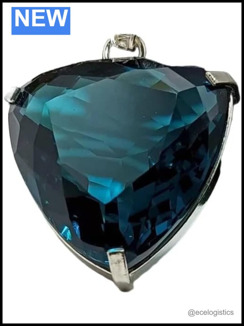 London Blue Topaz Pendant 91.50 Ct 925 Sterling Silver Trillion Cut Natural
